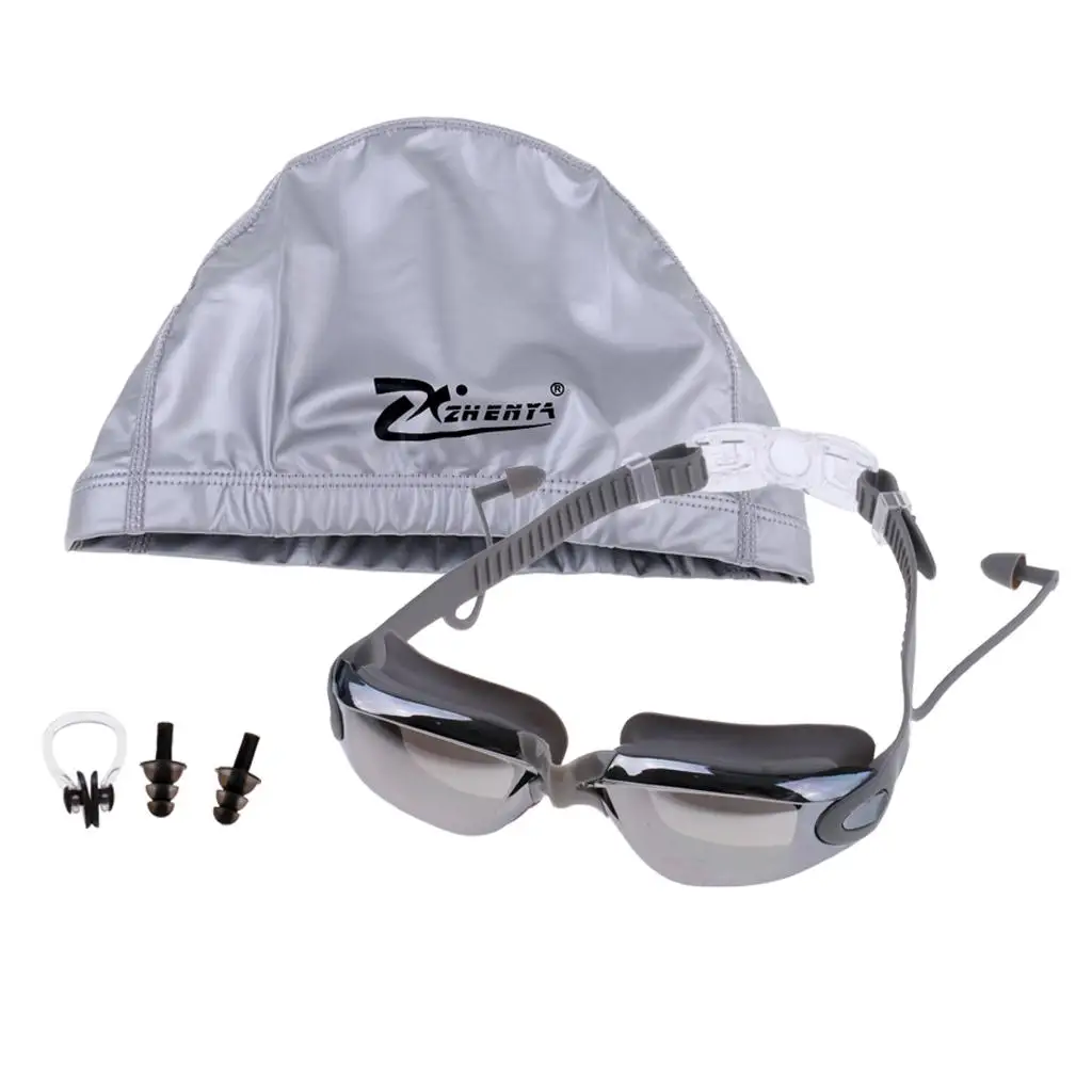 Swimming Goggles + Storage Case + Swim hat + Nose  2pcs Ear