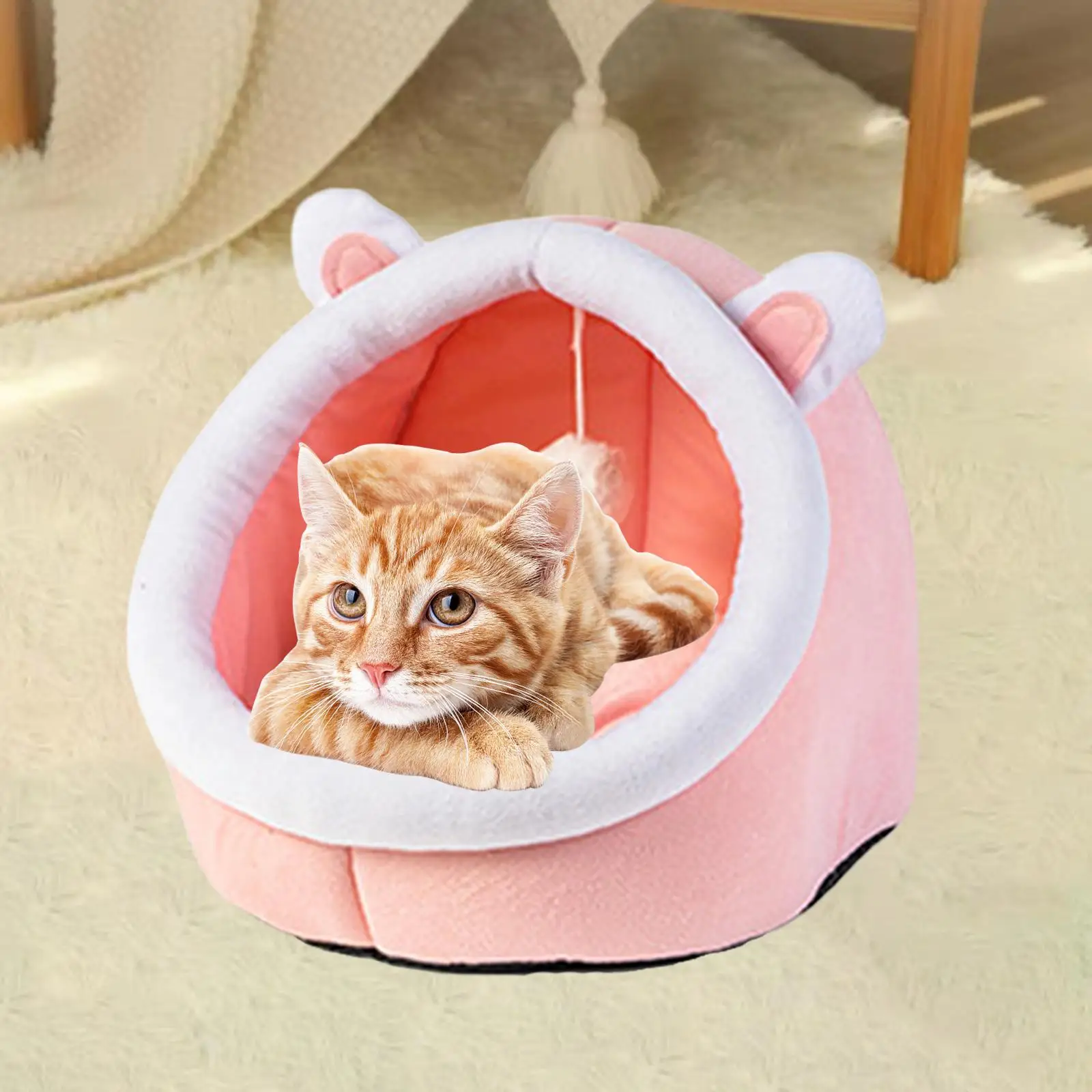 Soft Pet Cat Bed with Ball Kennel Nest Warm Winter Sleeping Bed with Ball Kitten Cave House for Indoor Outdoor Pet Supplies