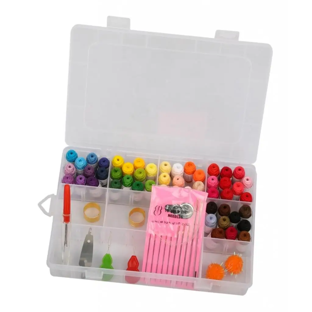 50 Colors Embroidery Thread Scissor Tools Kit With Storage Box For Sewing