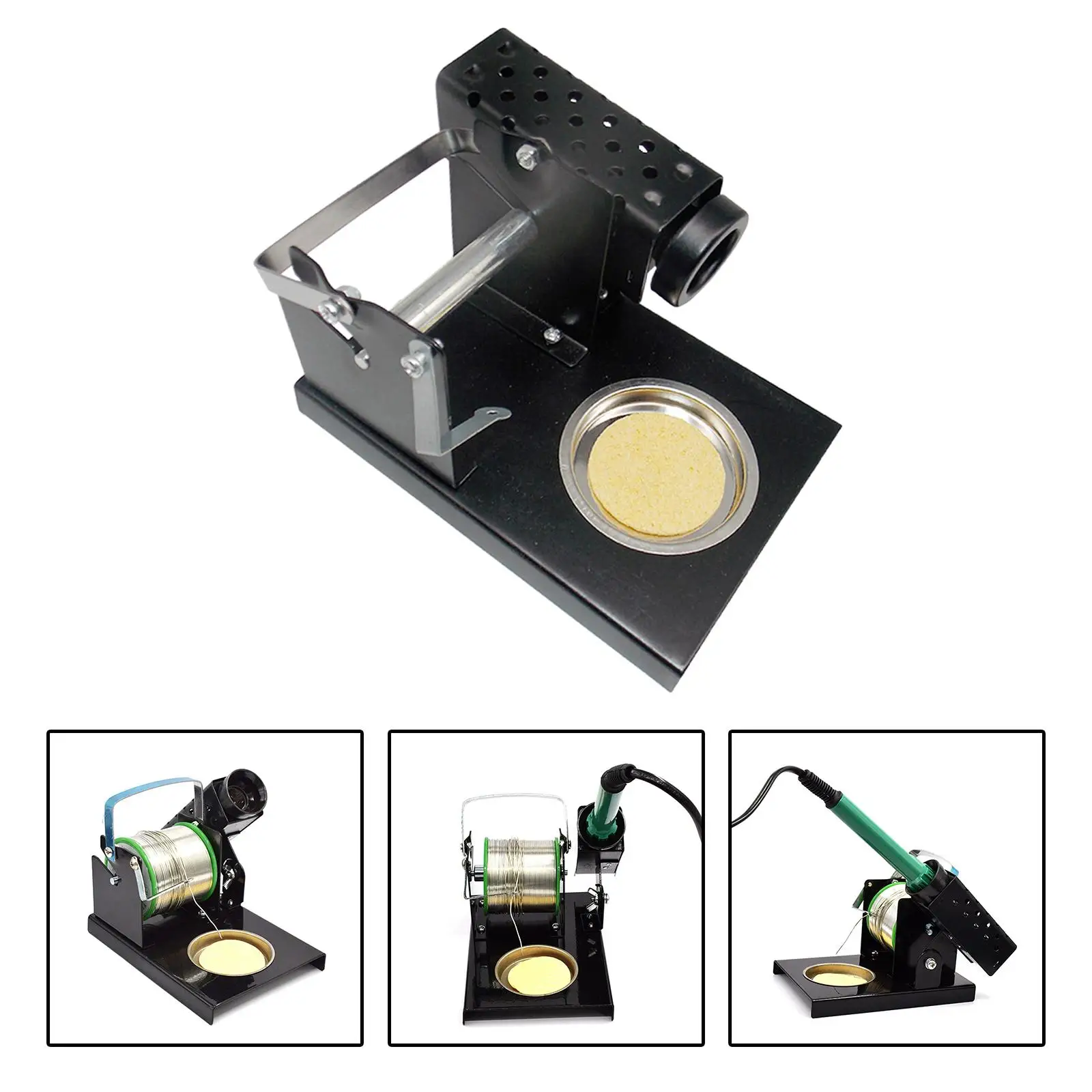 Heavy Duty Solder Iron Holder with Cleaning Sponge Welding Accessories Metal Base High Temperature Resistance