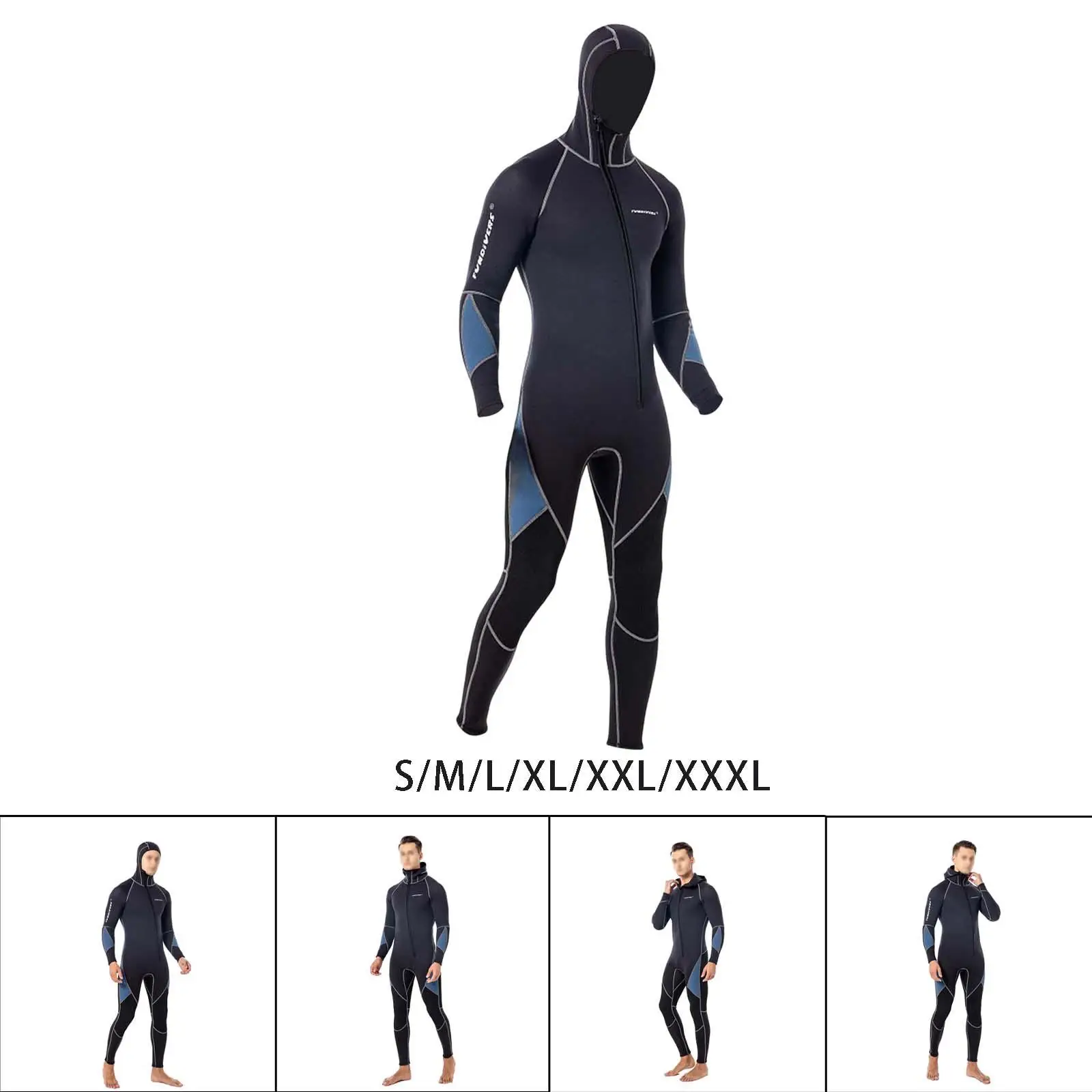 Full Body Wetsuit Gray Protective Comfortable 3mm Hooded Wetsuit for Diving