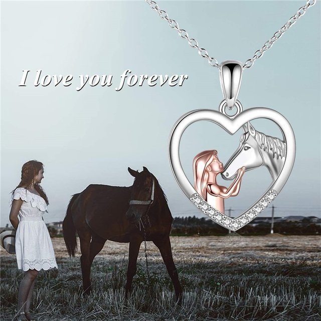 Girls Horse Necklace 925 Sterling Silver Heart Shaped Horse Cubic Zirconia  Pendant Necklaces Jewelry Gift for Birthday Christmas - AliExpress