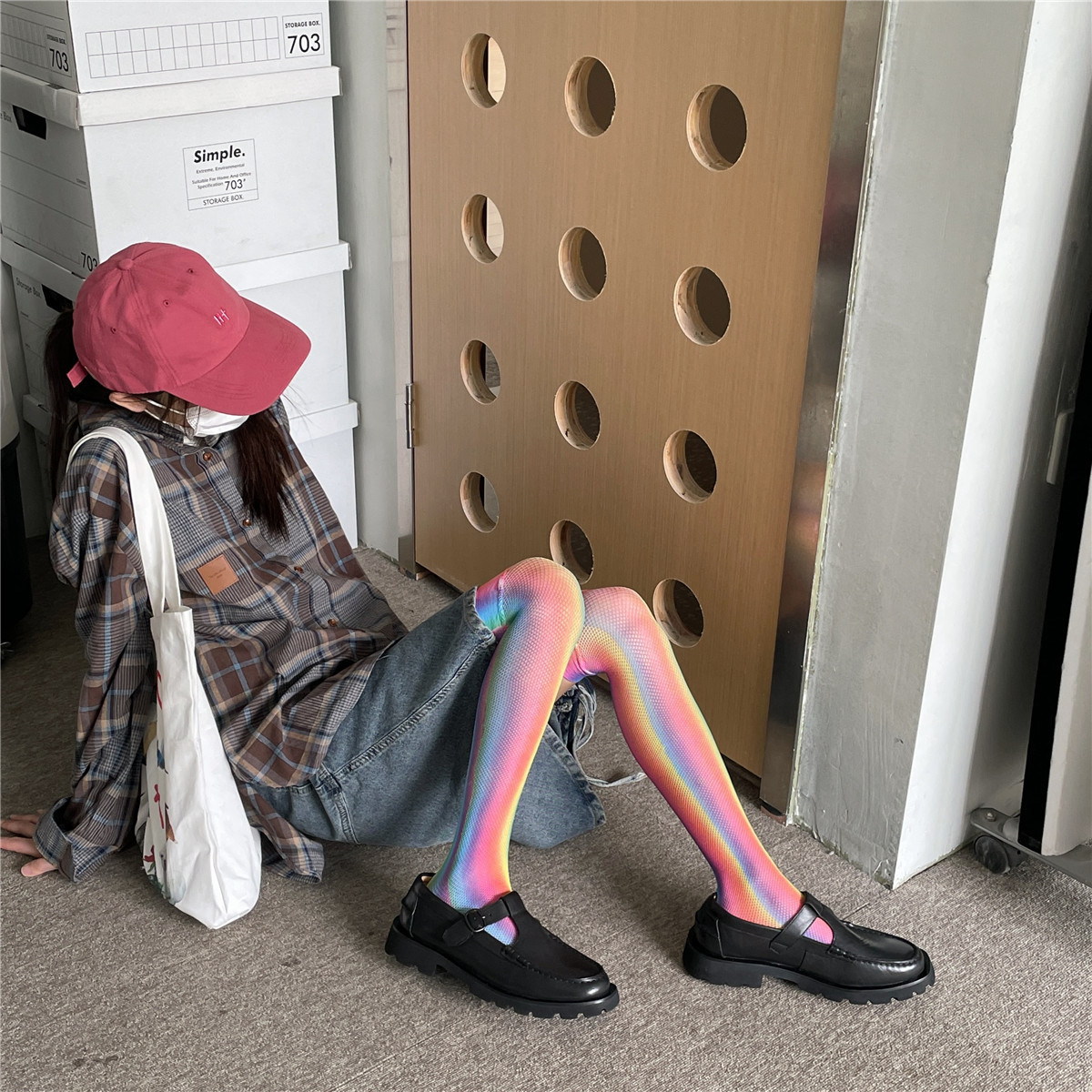 Frauen Sexy Lange Fishnet Regenbogen Farbe Strümpfe Damen Einzigartige Neue Design Über Das Knie Oberschenkel Hohe Socken Medias JK Mesh Strümpfe – Detail 3