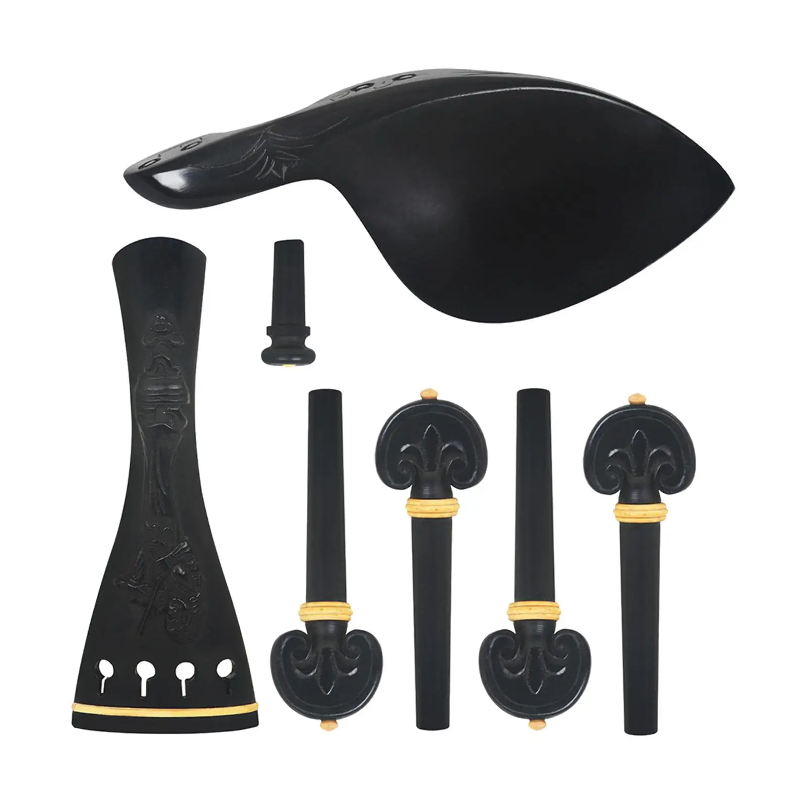 7x Violin Accessory Kits Tailpiece Tailgut Endpin with Tuning Pegs Violin Fittings for Beginner 4/4-3/4 Violin Lover