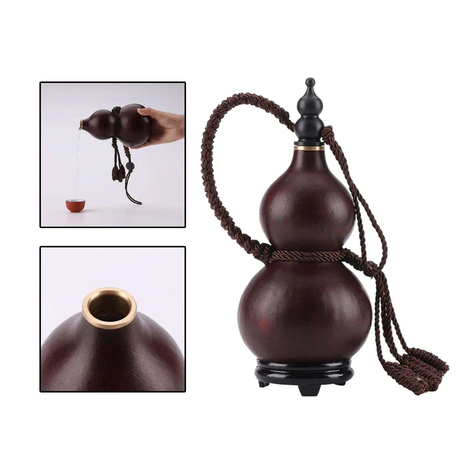 Traditional Gourd Wine Bottle Hollow Calabash with Lid Drinking Gourd Portable for Drinks Holder Indoor Craft Outdoor Decoration