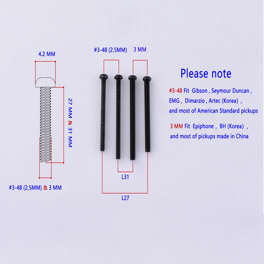 1 Set #3-48(2.5MM) / 3MM Electric Guitar Humbucker Pickups Height Adjusting Screws - KR(Origin)