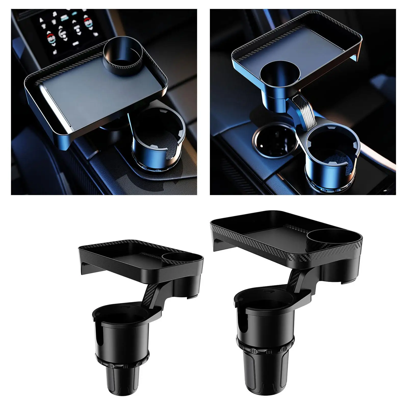 Adjustable Car Cup Holder Tray Drinks 360 Rotate Coffee for Most Cars Black