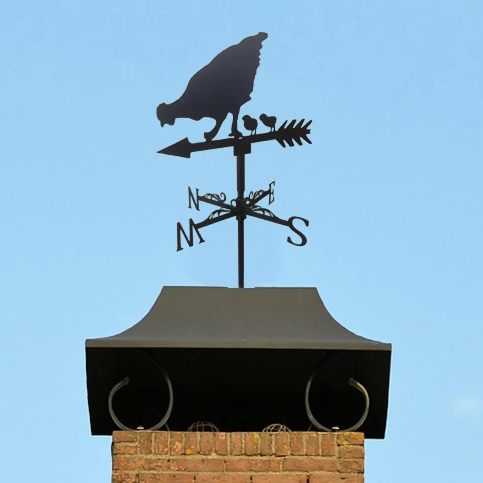 Black Weather Vane Farm Scene Measuring Tools Rooster Roof Mount Weathercock for Home Outdoor Garden Bracket Ornaments Crafts