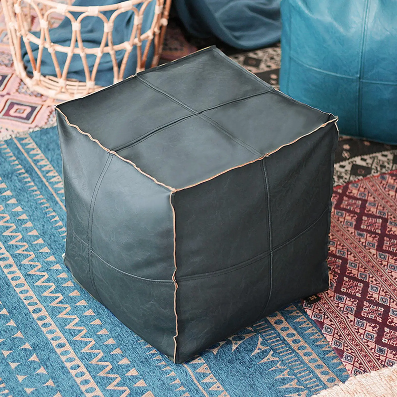 Unstuffed Boho Pouf Cover Storage Ottoman Cushion Cover Living Room