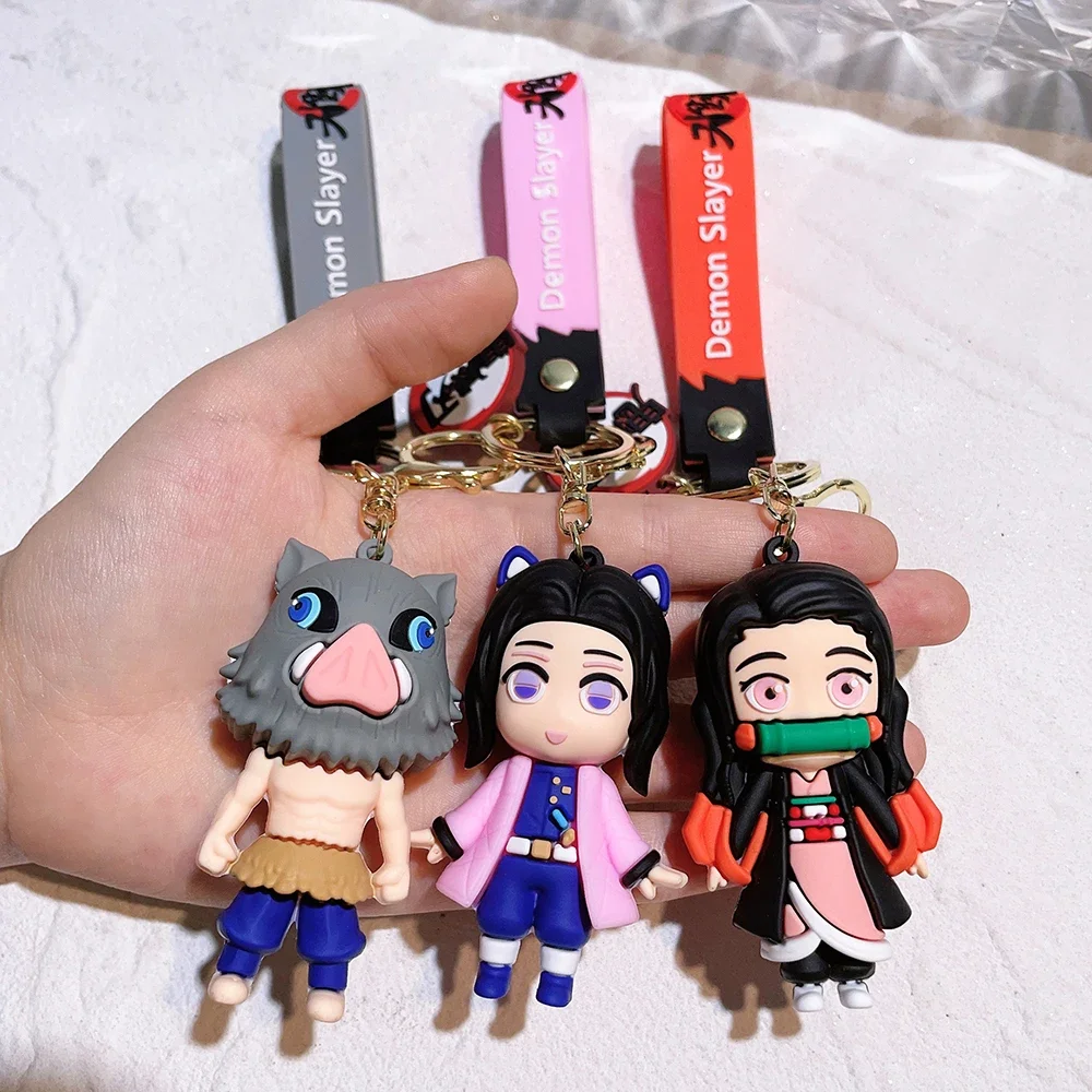 Anime Keychain Demon Slayer Kimetsu No Yaiba Cute Doll Tanjiro Nezuko Keyring Bag Pendant Key Chain Accessories