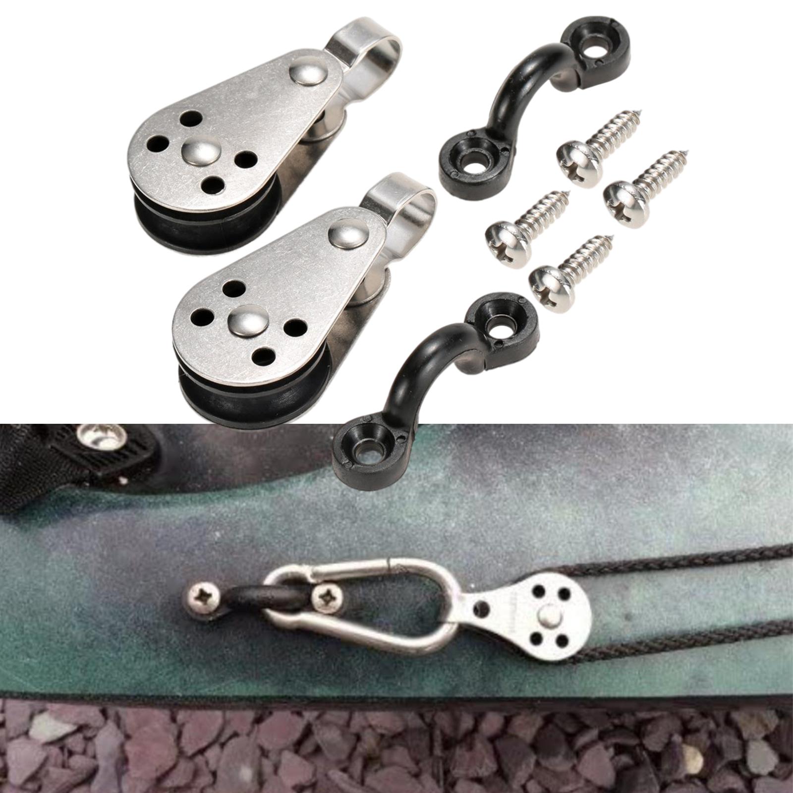 Durable Kayak Anchor Trolley 2 Pulley Blocks Screws Accessories Supplies