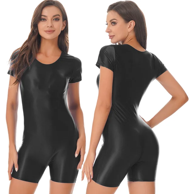 9 Colors Sexy Women Glossy Swimsuit Swimwear Long Sleeve Teddies Bodysuit  Bodystockings Silky Full Body Suit Jumpsuit Rash Guard