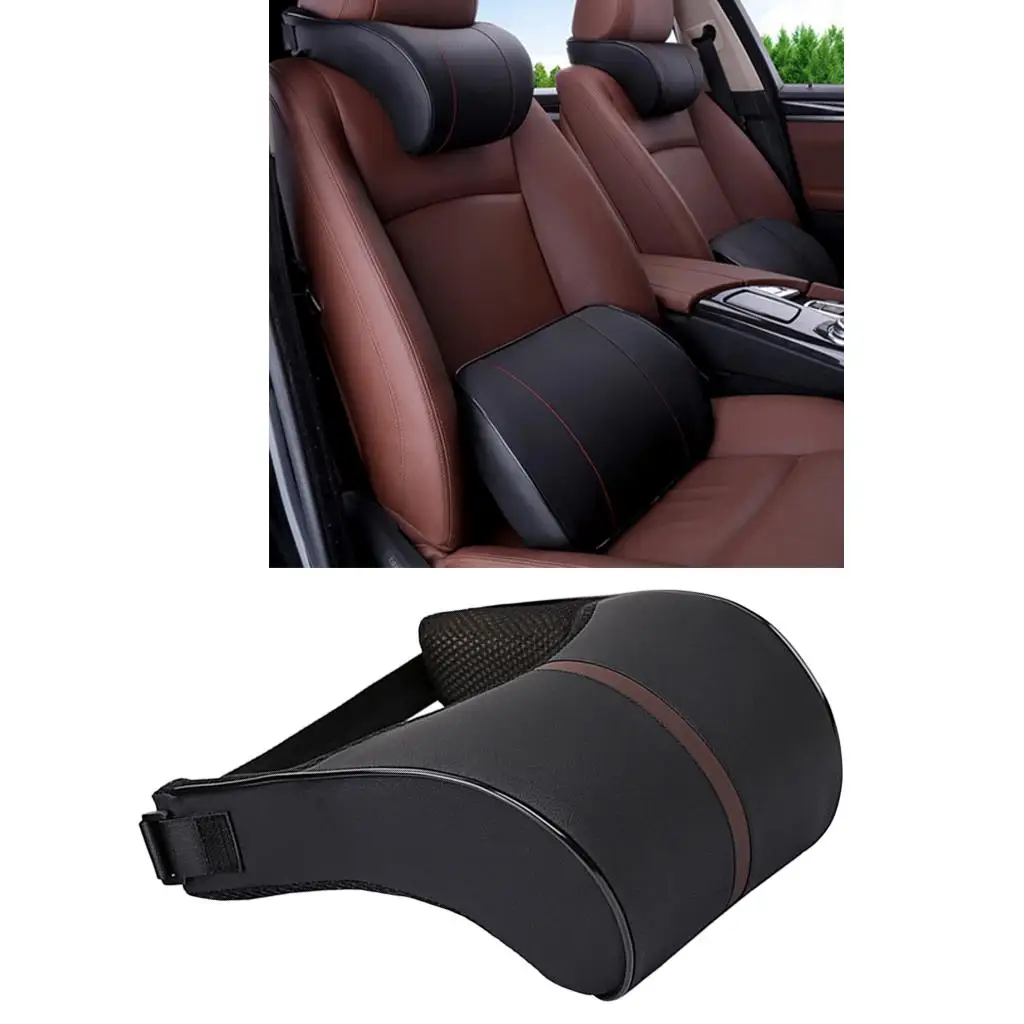 2 Pieces Memory  Seat Headrest Pillow Back Waist Support  Cushion Black