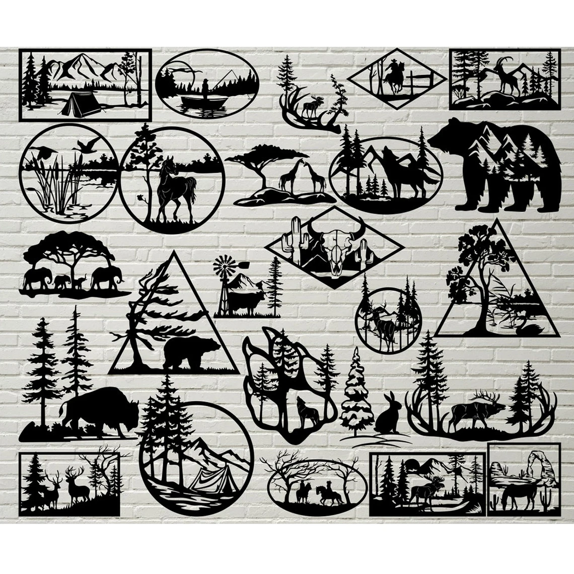 wood locator 50 Wildlife Stencil Décor Design Templates DXF, SVG, PNG Files for Laser/Plasma Cutting and Printing cnc wood router machine
