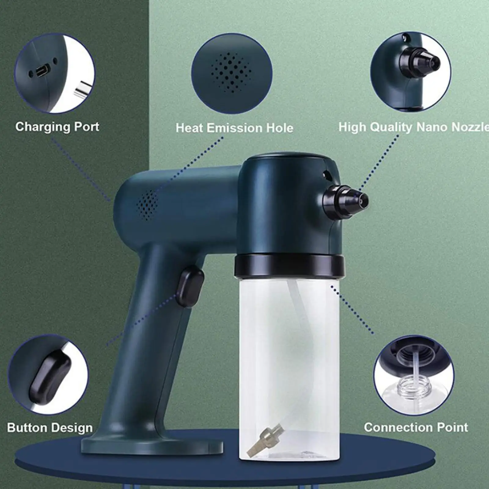 300ML Handheld Nano Atomization Sanitizer Sprayer Blue Light Rechargeable Spray Gun Home Disinfection Machine Atomizer