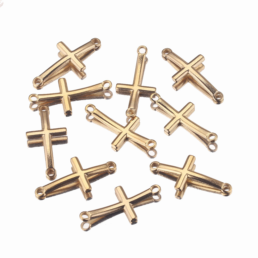 10 Stück vergoldete Doppelloch-Biegekreuz-Charm-Anhänger aus Edelstahl für DIY-Schmuckherstellung, Zubehör – Detail 7