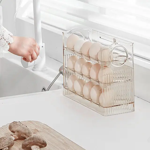 Organizador de huevos para nevera, contenedor transparente de gran  capacidad, fácil acceso, lateral versátil - AliExpress