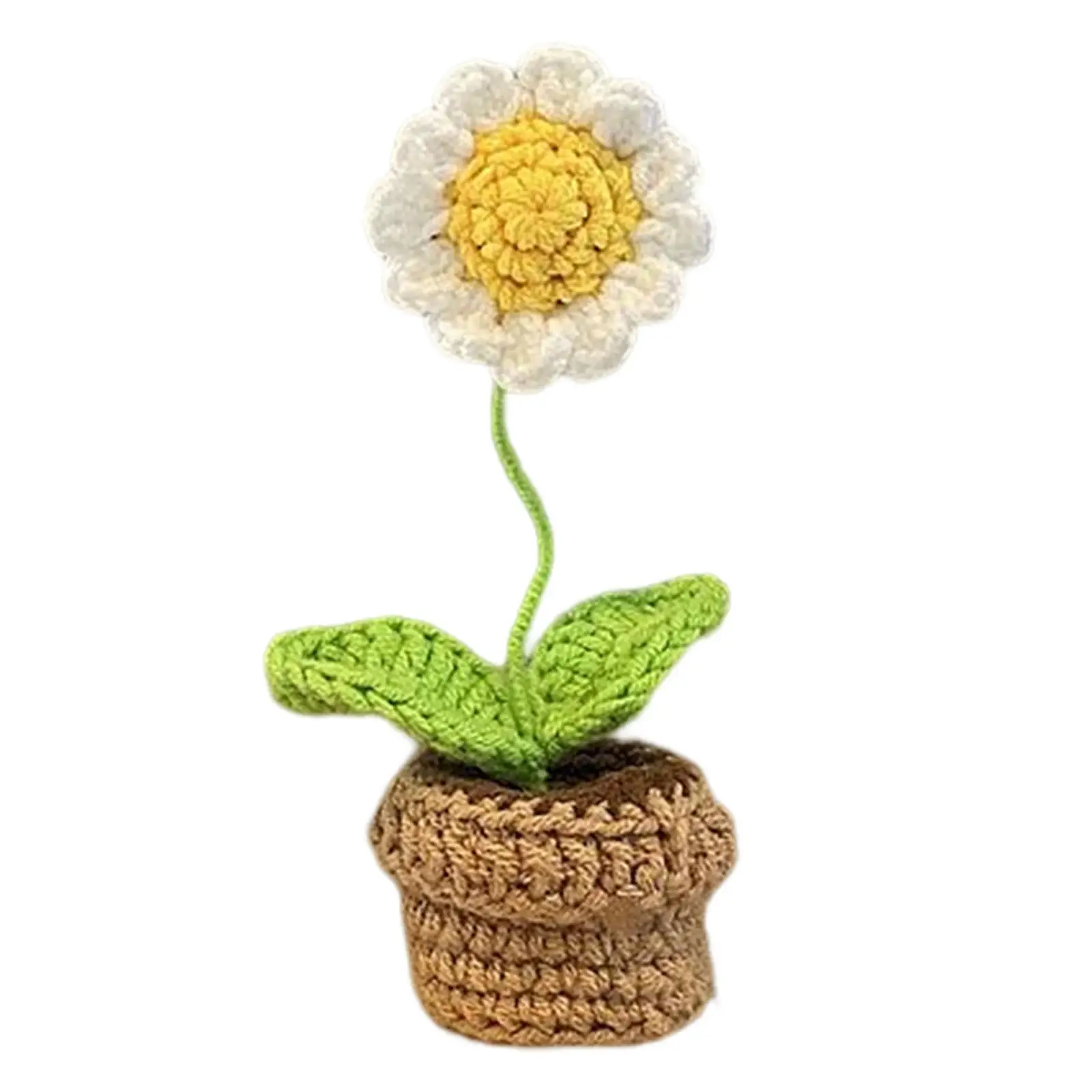 Knitting Crochet Flowers Dashboard Decoration Potted Flower for Office Home Ornaments