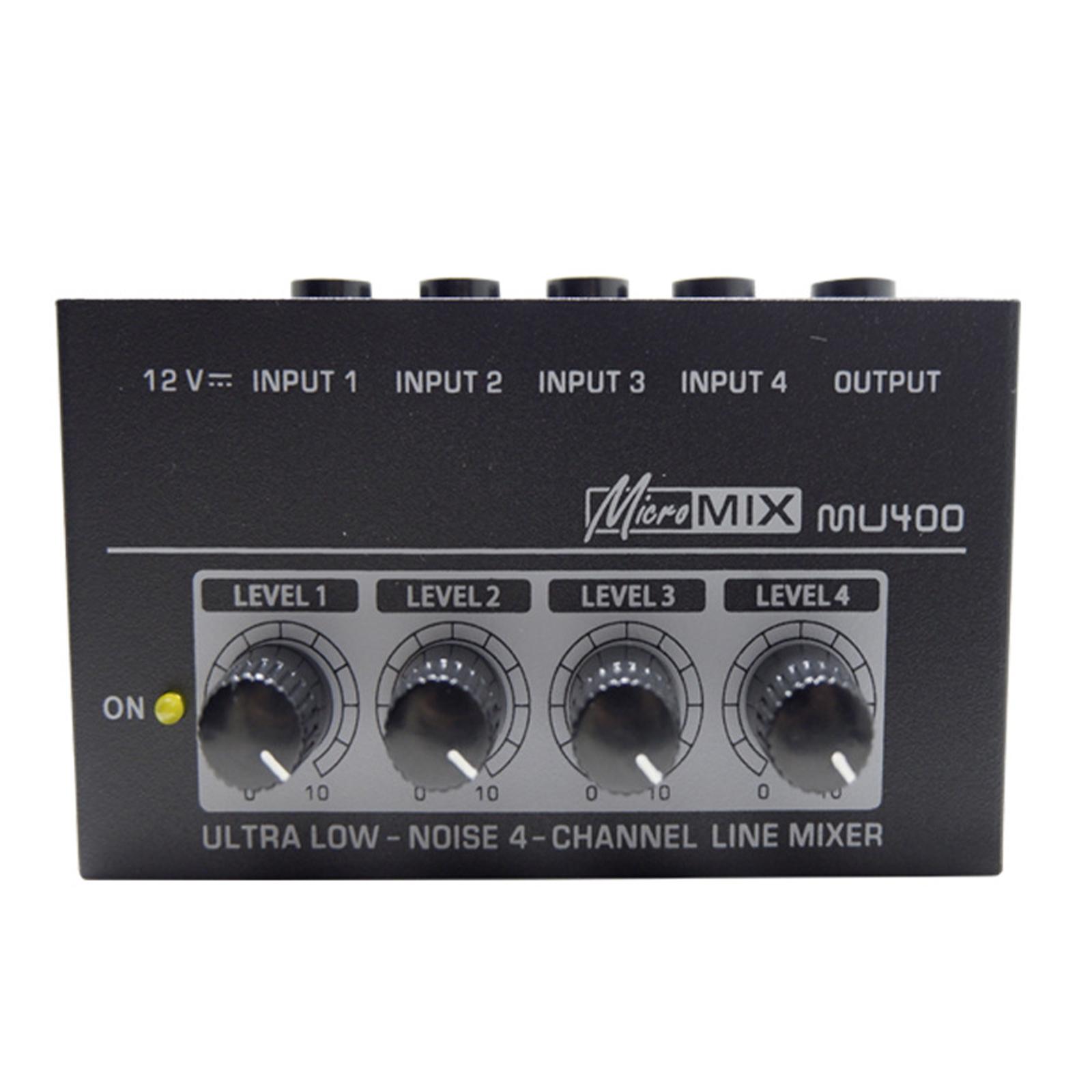 Mini Audio Mixer High Sound Quality 12V 4 Input Audio Mixer for Small Clubs or Bars CD Player Computer Recording Live and Studio