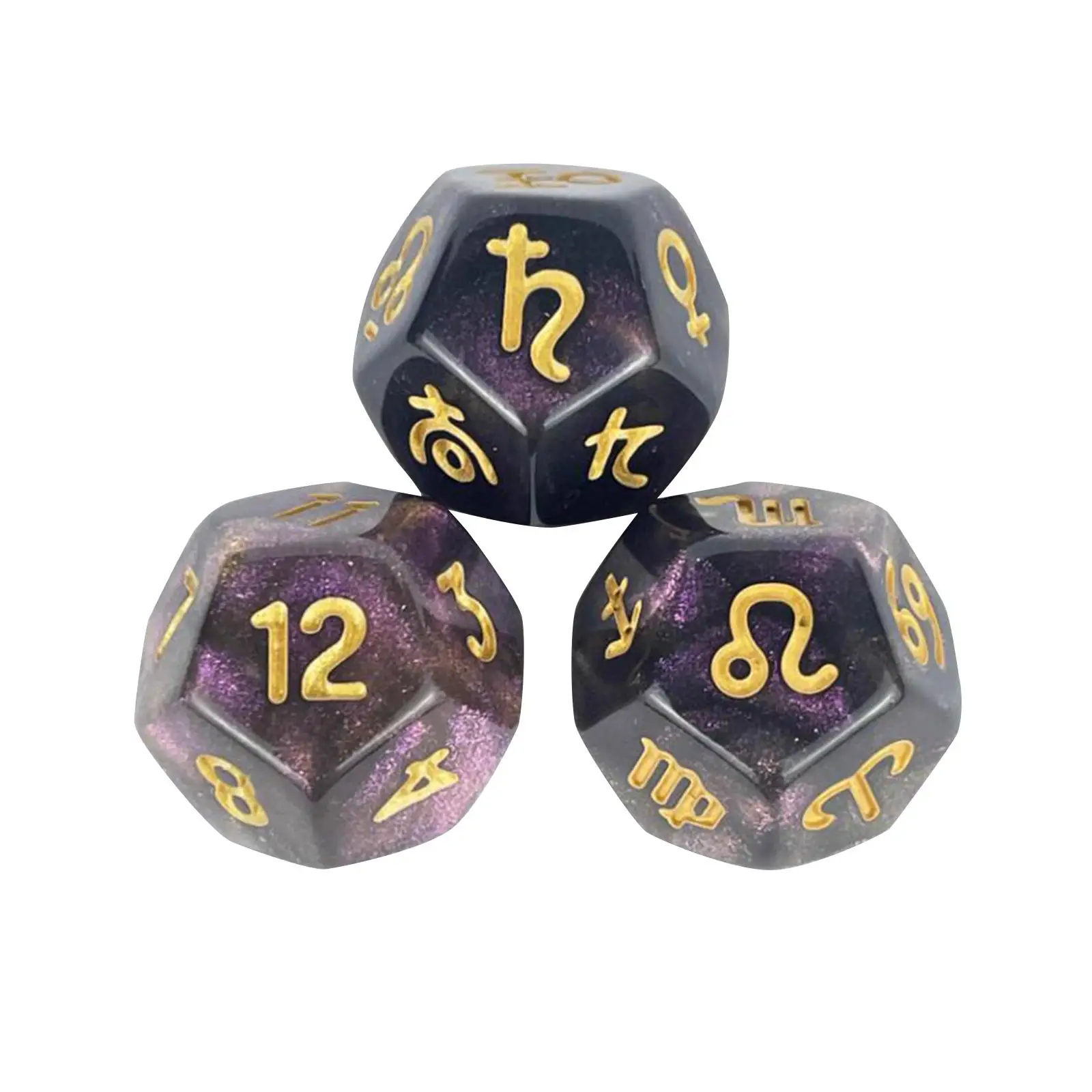 3x Tarot Cards Dice Entertainment Toys Constellation Sign Dice D12 Astrology Dice for Party Astro Divination Gaming Accessory