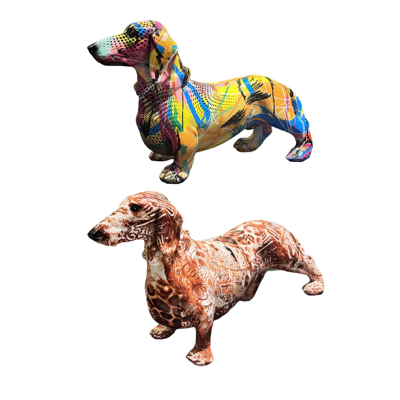 Graffiti Sausage Dog Figurine Desk Colorful Dachshund Dog Statue Ornaments