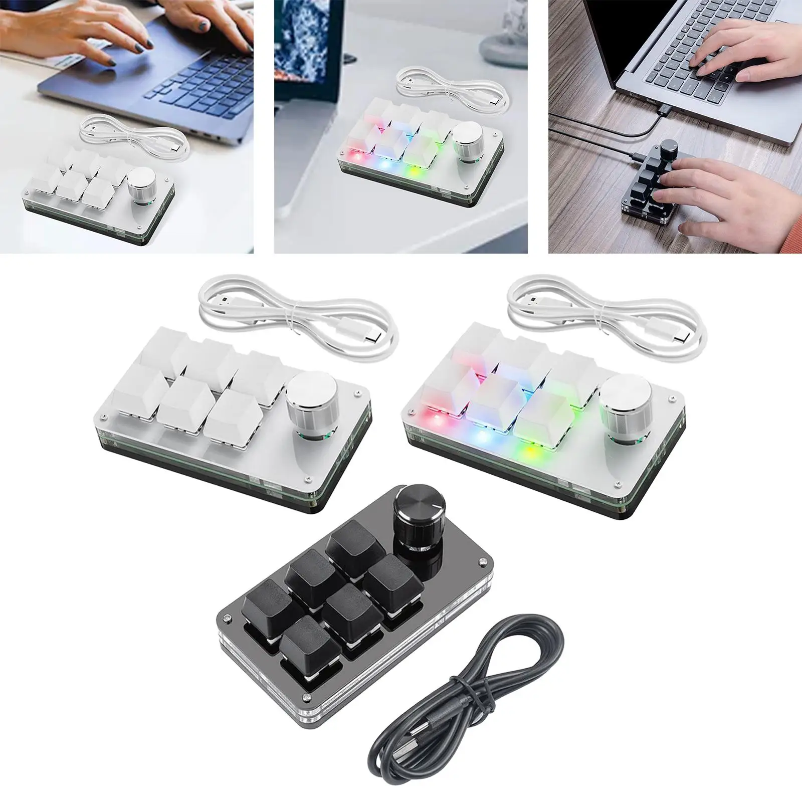 Programming Macro Keyboard Custom Knob Keyboard Multifunctional with USB Cable Mechanical Hotswap Keypad 6 Keys Portable