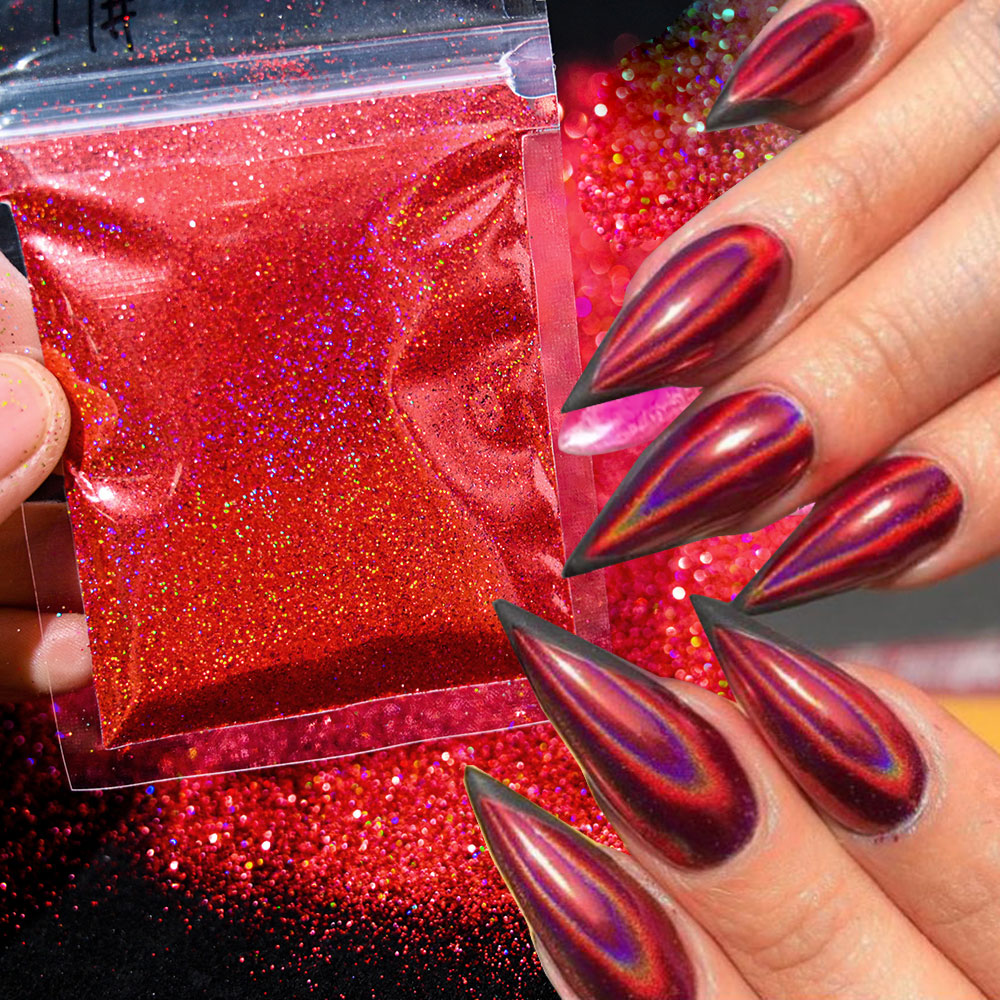 Best of 0.2mm Christmas Laser Chrome Red Glitter Powder 10G Ultra Fine Holographic Nail Pigment For Nail Gel Polish Reflective Pigment Reviews & Tips