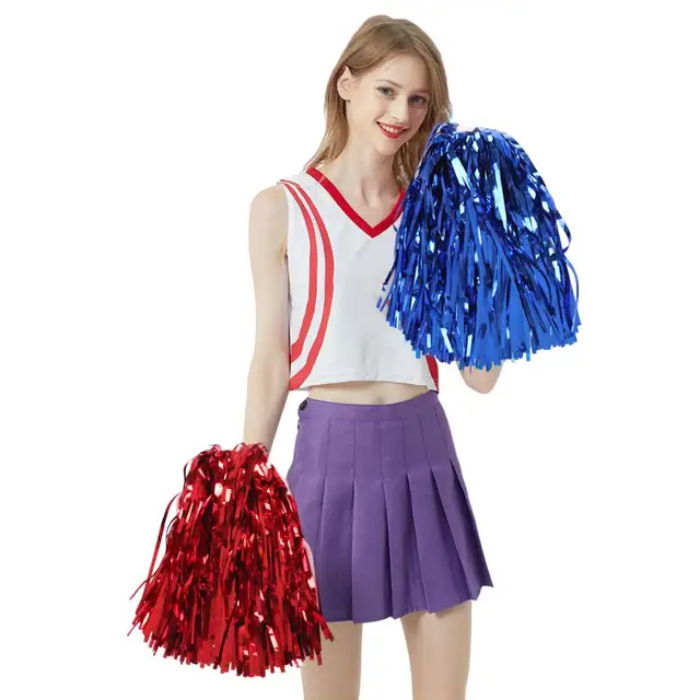 1Pair Rainbow Plastic Cheerleader Pompoms Girl Cheer Refueling Props  Cheerleading Pom Ppom Handle/Double Hole Game