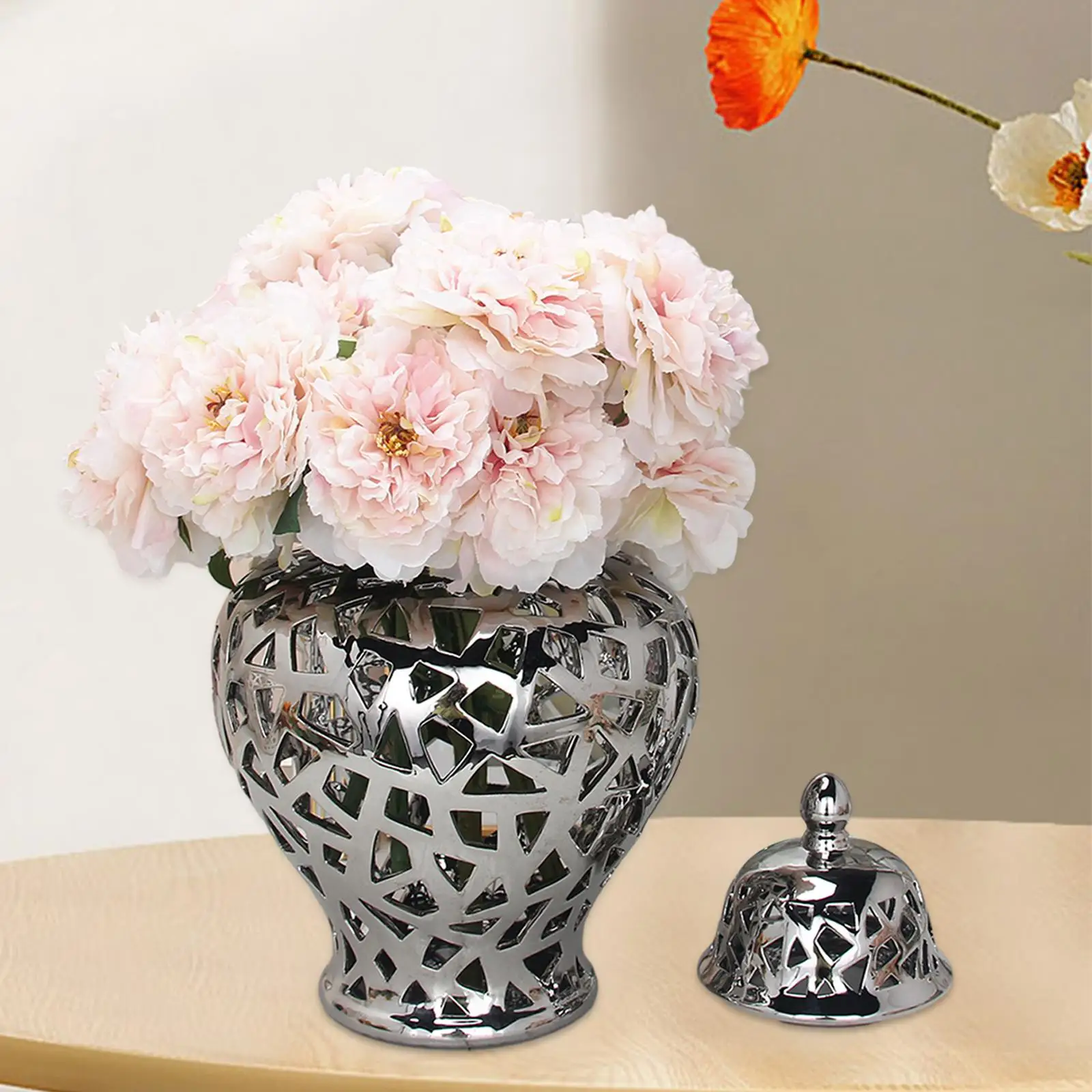 Ceramic Flower Vase Elegant Lattice Porcelain Ginger Jar Collection for Bedroom Living Room Home Office Wedding Party Decoration