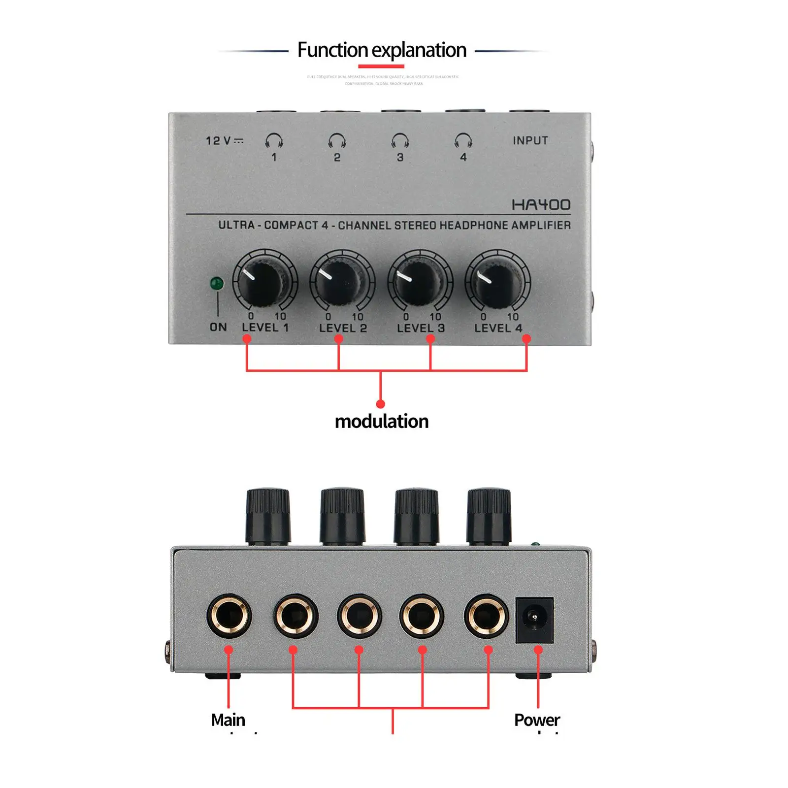 4 Channel Headphone Amp Loudspeaker Portable for Stage Performances Home Recording