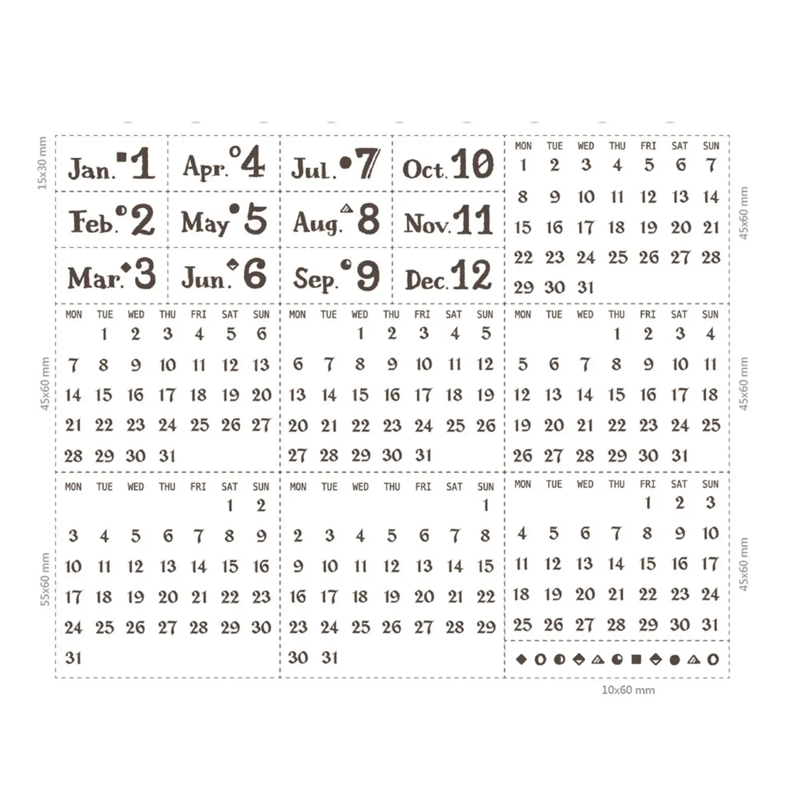 Calendar Wooden Stamps Lightweight Permanent Calendar Elegant Sturdy Crafts for Painting Journaling Planner Journals Decoration