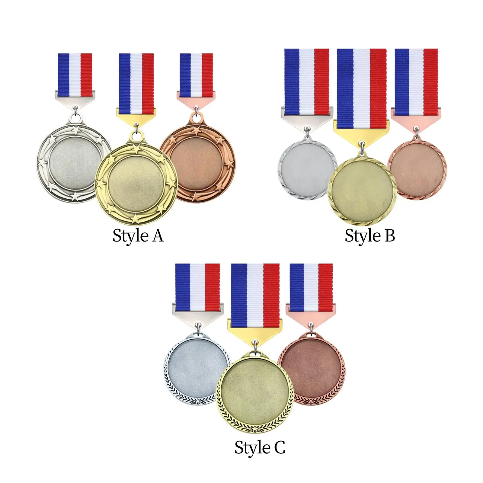 3Pcs Blank Medals Zinc Alloy Participation Awards Award Gift Trophy Medals Award Medals for Games Party Baseball Events Football