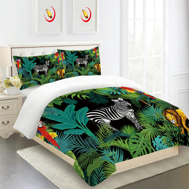 Green Palm Leaves Duvet Cover Single King Tropical Plant Bedding