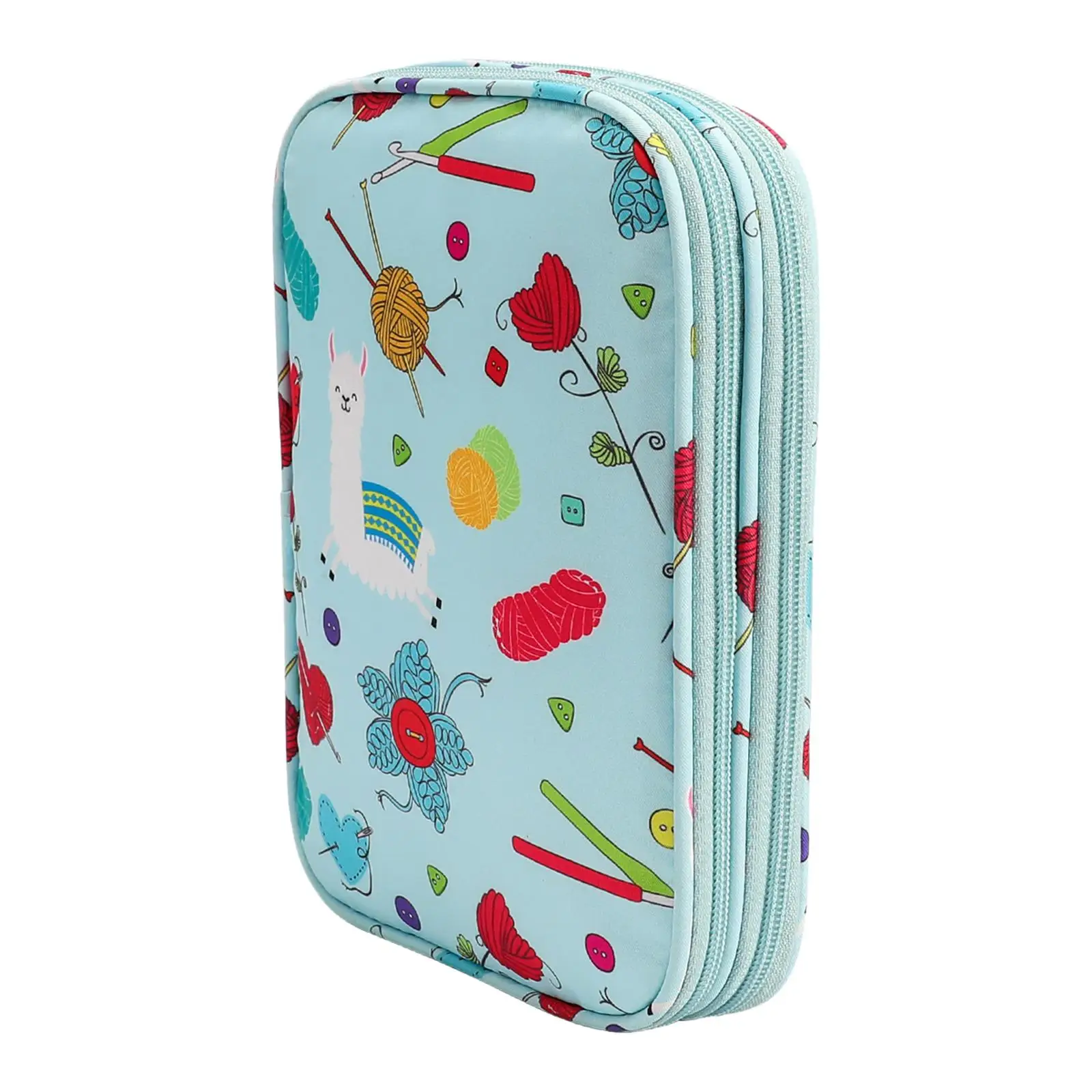 Portable Crochet Hook Case Storage Bag Versatile Double Layer Interior Compartment with Holder Slots for Everywhere Knitting