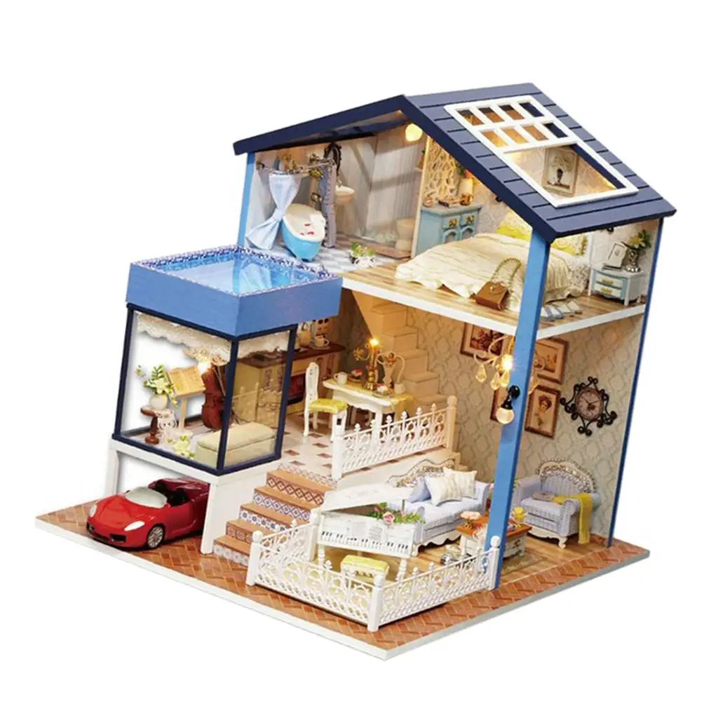 1:24 DIY Wooden Miniature Doll House - Modern Villa with Terrace Kits Handwork Project