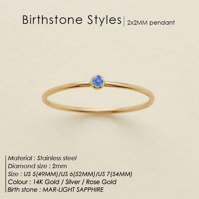 Damen-Ring mit Geburtsstein aus Edelstahl 316, goldene Farbe, schlichter modischer Stil für Frauen, Dezember, Festival, Party, Geschenk, Ringschmuck – Detail 19