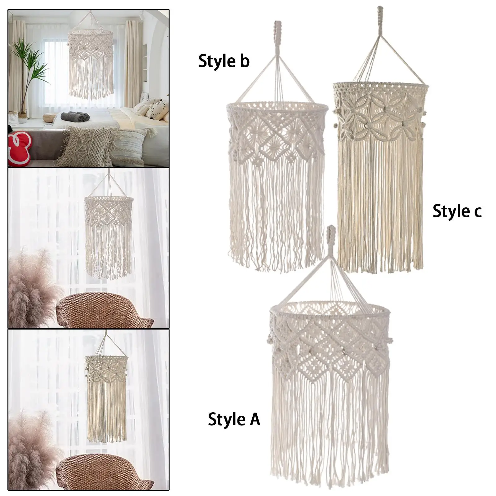 Macrame Hanging Lamp Shade Bohemian Lampshade for Hotel Kitchen Dining Table