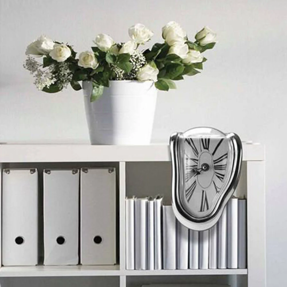 Living Room Decorative Plastic Bedroom Distorted Dali Style Surreal Melting Quartz Battery Operated Silver Wall Clock quartz wall clock