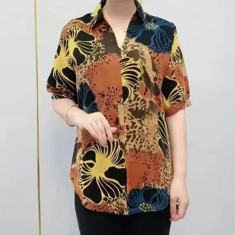 Casual Vintage Impresso Camisa Solta Roupas Femininas