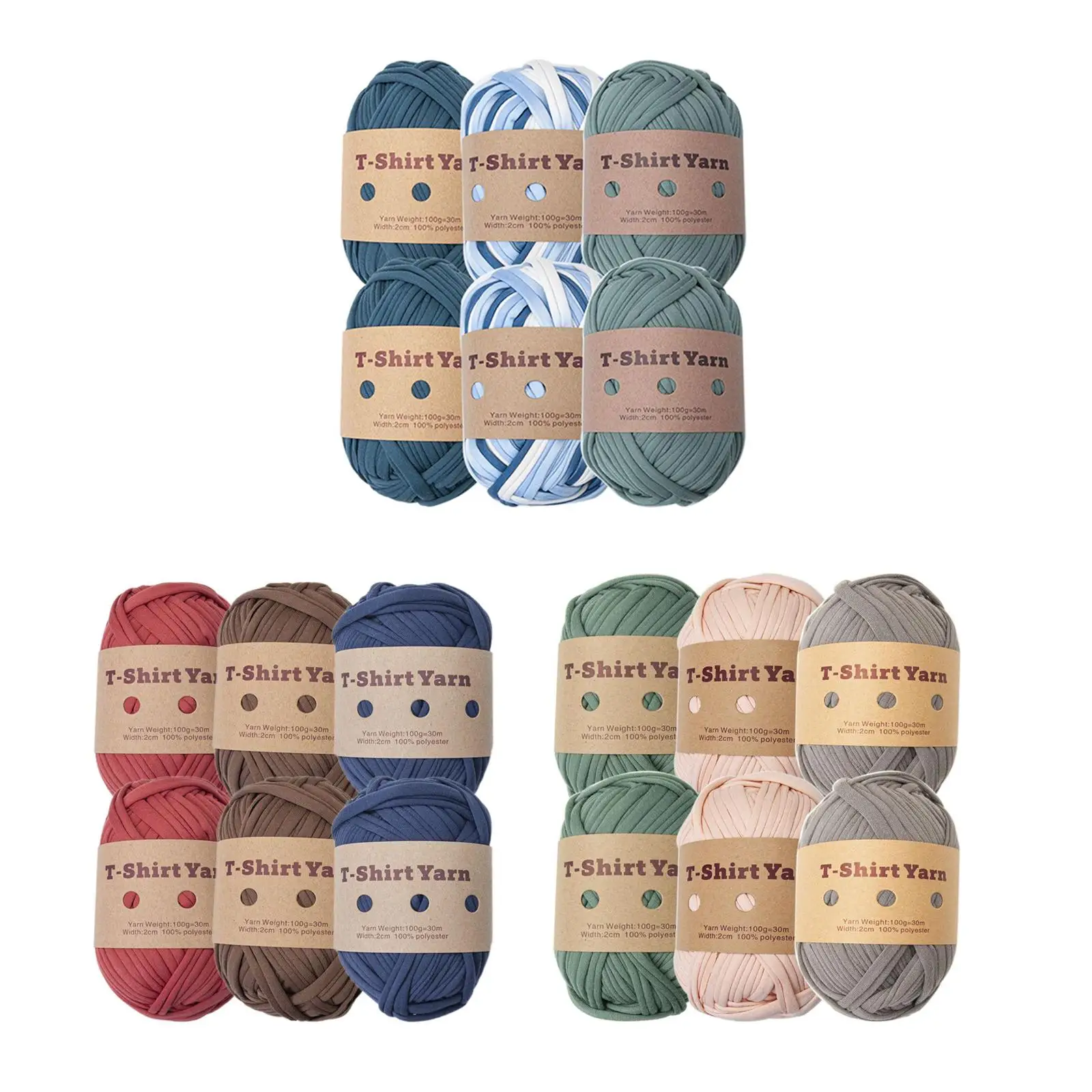 6x T Shirt Yarn Bag Making Supplies Crocheting Hand Knit Three Color Easy to