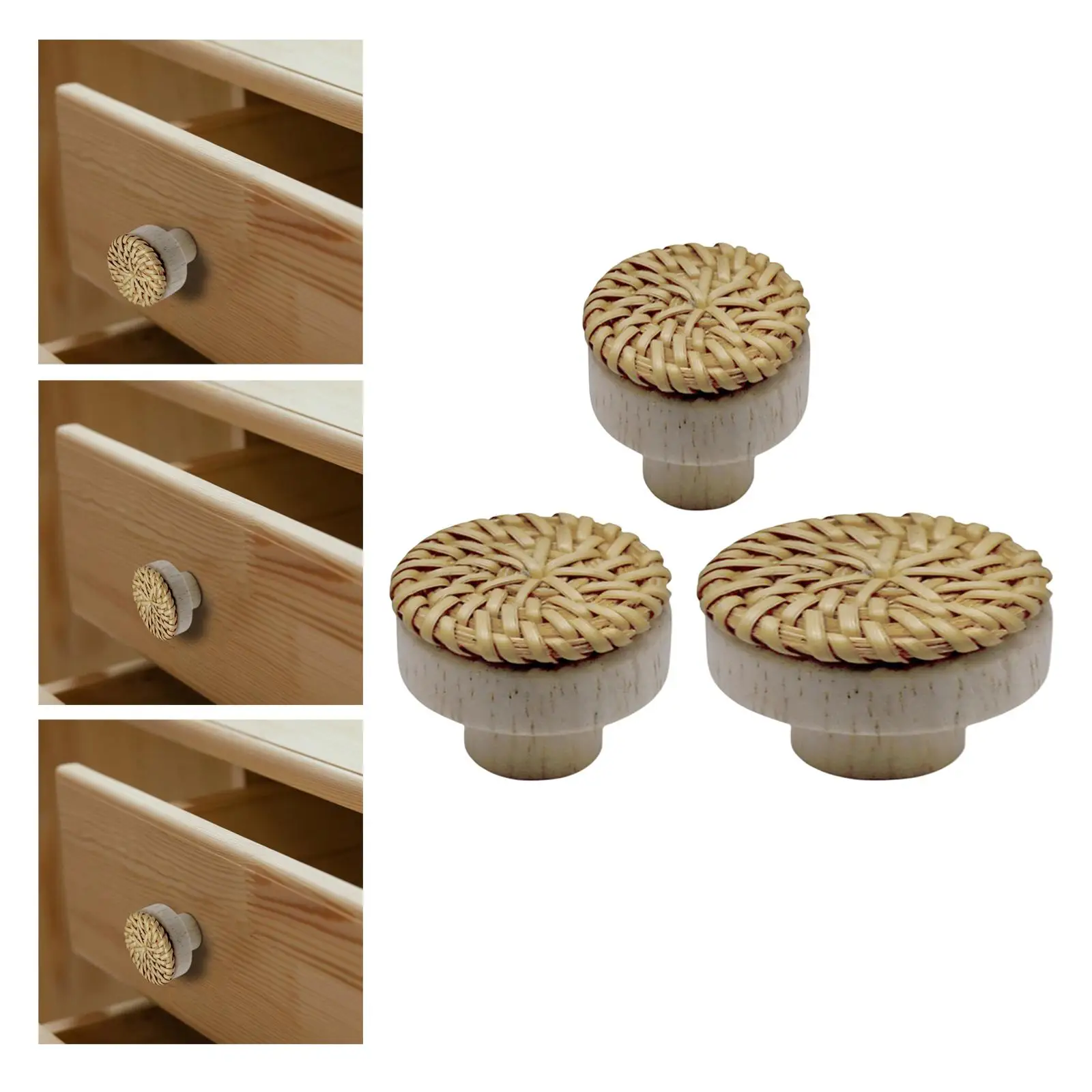 Boho Dresser Knob Drawer Pulls Decoration Wood Retro Style Accessories Rustic Handcraft Home Rattan Cabinet Handles for Kitchen