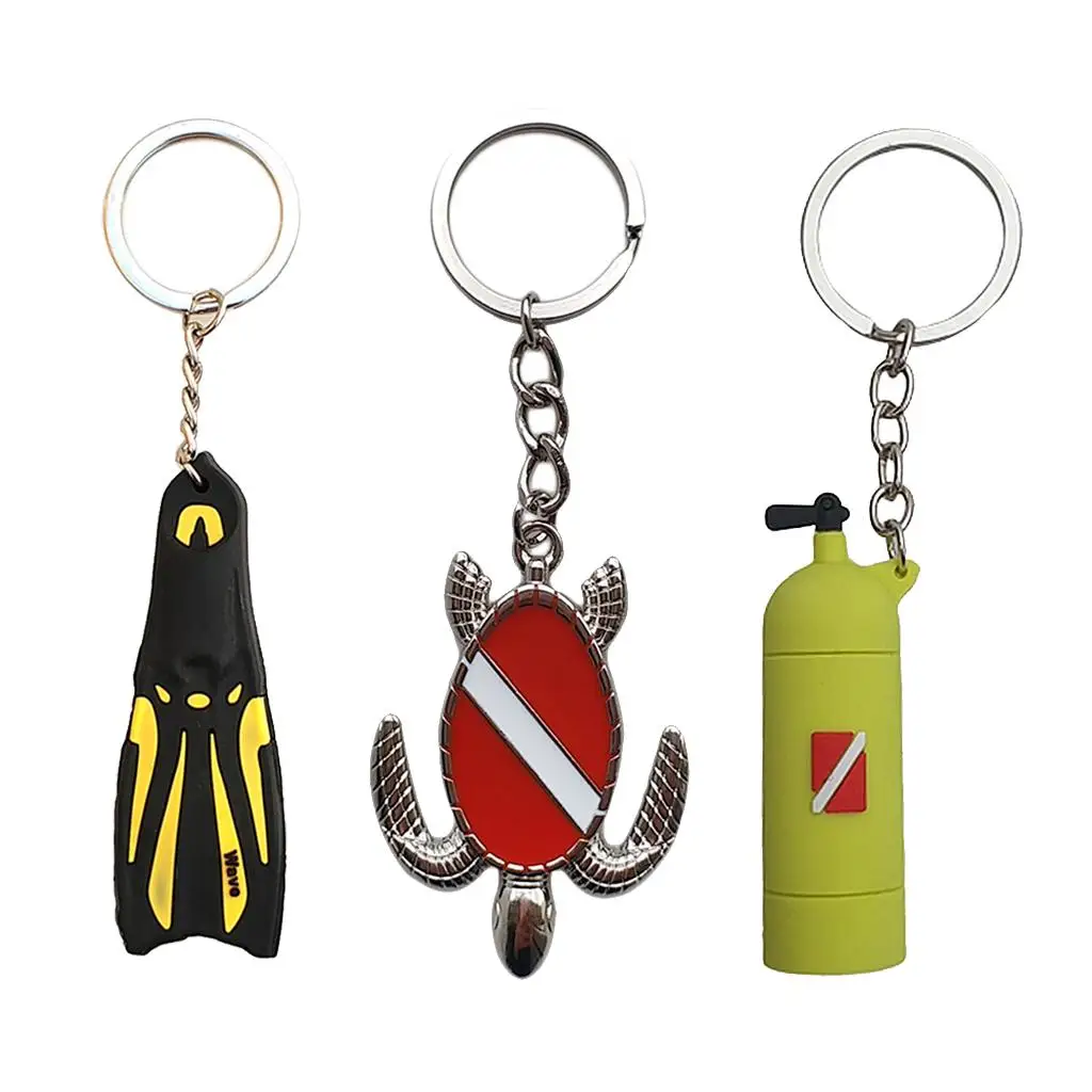 3x Novelty Mini Diving  Keychain Turtle Diving Tank Keychain