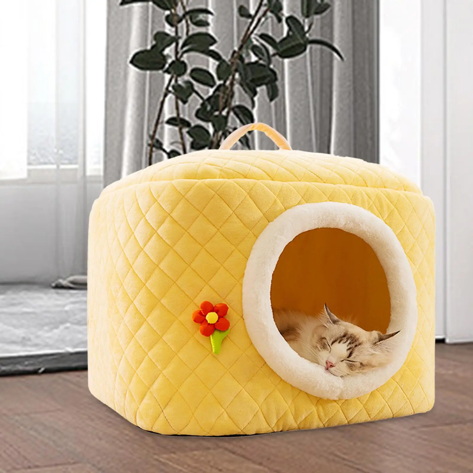 Cat Bed Cave Sleeping Soft Indoor Cats Potable with Handle Calming Cat Nest Pet Sleeping Bed Self Warming for Puppy Dog Kitten