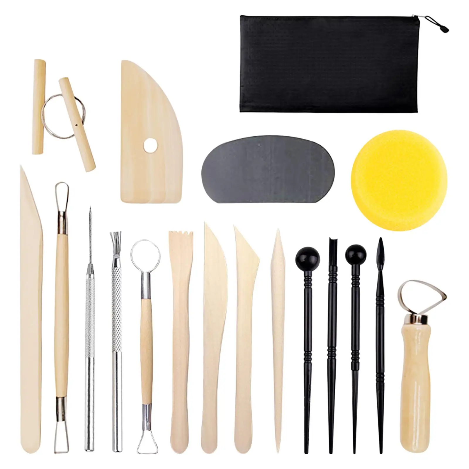 19x Clay Tools DIY Scraping Smoothing Ceramics Clay Sculpting Tools Pottery Carving Tool Set for Professional with Carrying Bag