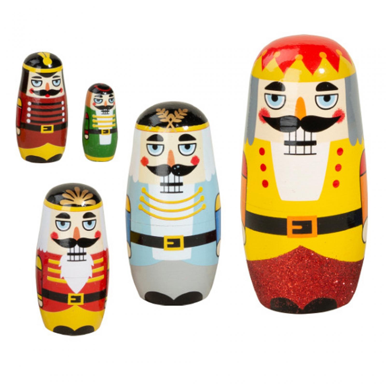 5 Pieces Nutcracker Russian Soldiers Desktop Decor Collectible New Year Holiday Gift Matryoshka Russian Nesting Dolls Decor