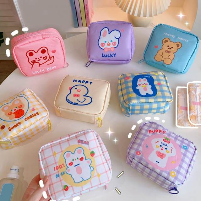 Mini borsa per assorbenti igienici portatile carina borsa per cosmetici da  donna custodia per assorbenti igienici custodia per dormitorio con motivo a  orso Kawaii - AliExpress