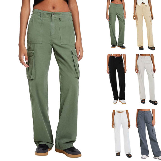 Adjustable Cargo Pants Women Straight Fit Baggy Wide Leg High