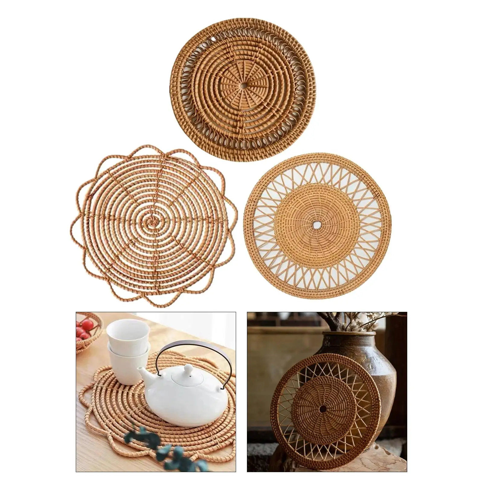 Handwoven Wall Basket Decor Round Boho Decor Rattan for Living Room Bed Room