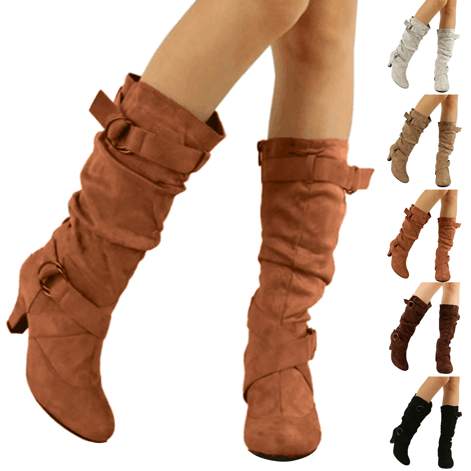 Women'S Winter Boots Foreign Trade Autumn Mid Heel Women Boots Mid Calf Wide Calf Long Boots For Women Wide Calf Over Knee