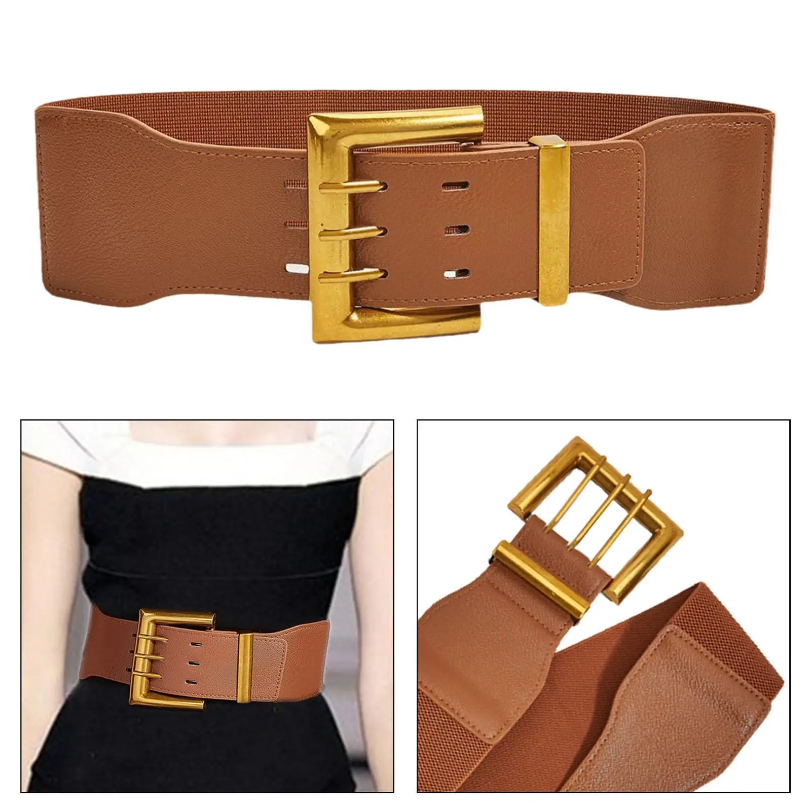 Women`s Wide Elastic Belt with Buckle Seal Cummerband Decoration Stretch Waist Belt for Girls Ladies Female Dress Accessories